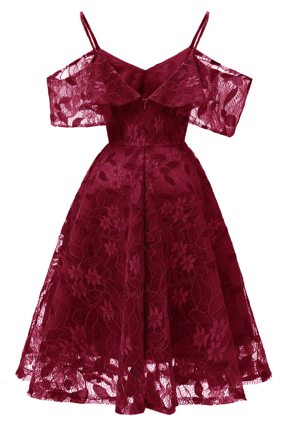 Burgundy Lace A-line Spaghetti Straps Prom Dress - Fashionpara