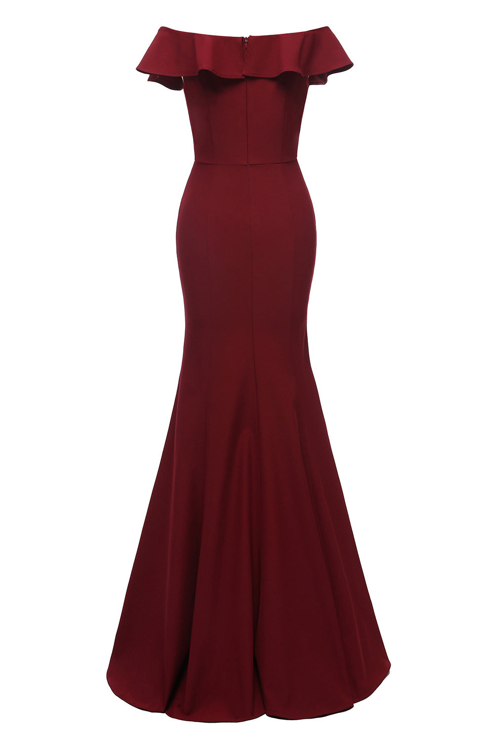 Burgundy Mermaid Off-the-shoulder Slit Prom Dress - Fashionpara
