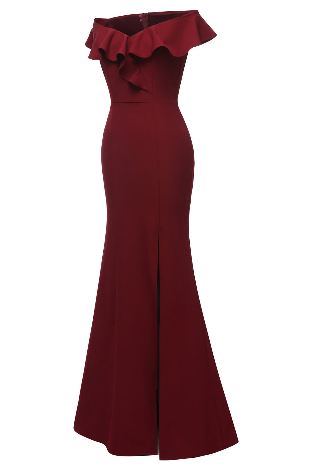 Burgundy Mermaid Off-the-shoulder Slit Prom Dress - Fashionpara
