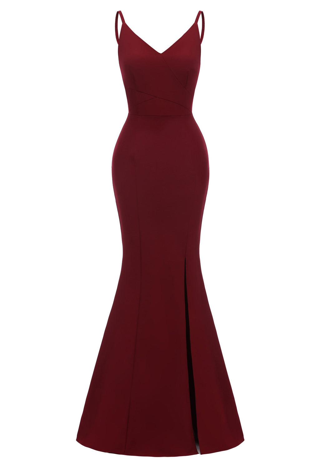 Burgundy Mermaid Spaghetti Straps Long Prom Dress - Fashionpara
