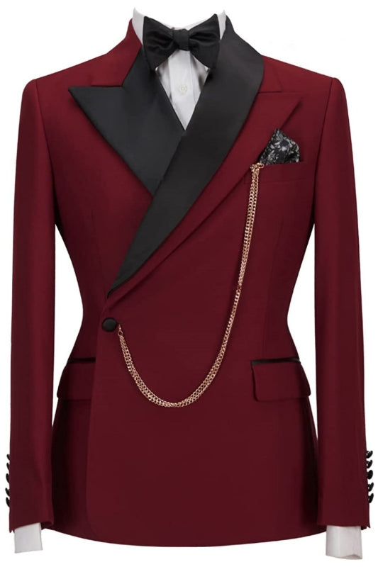 Burgundy Peaked Lapel 2 Piece Slim Fit Prom Suit