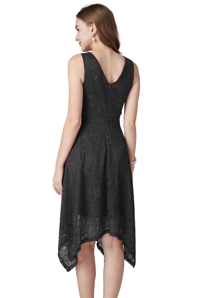 Burgundy A-Line Lace V-Neck Cocktail Party Dress - Fashionpara