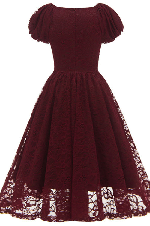 Burgundy Lace A-Line Party Homecoming Dresses - Fashionpara