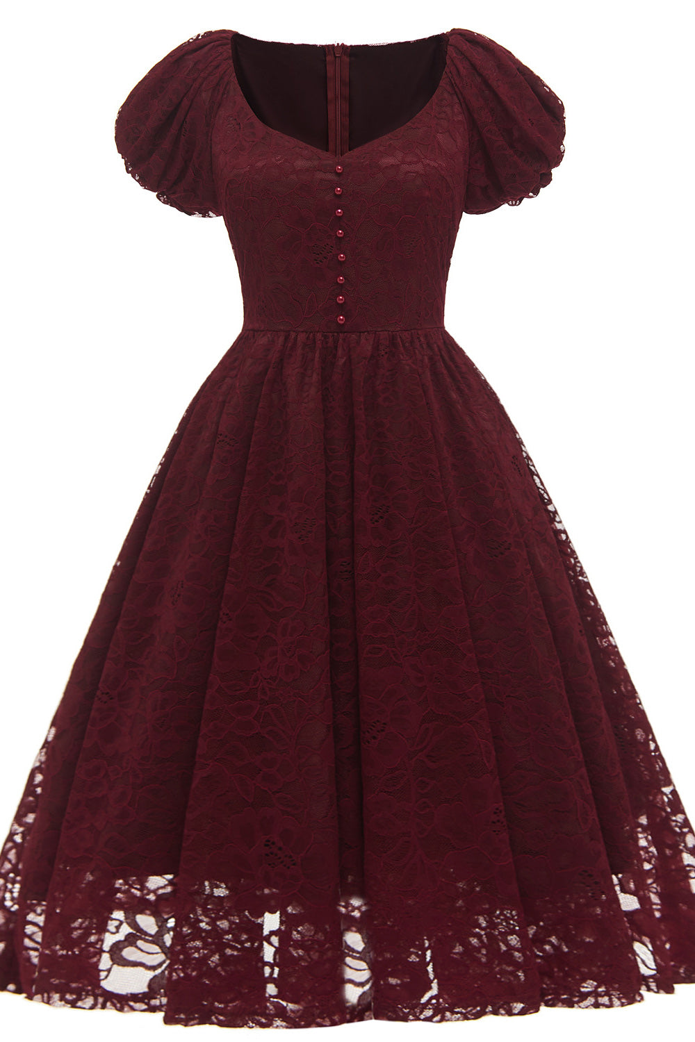 Burgundy Lace A-Line Party Homecoming Dresses - Fashionpara