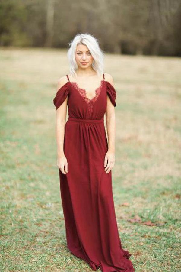 Burgundy Long Chiffon Bridesmaid Dress Wedding Party Dress BD070 by pgmdress