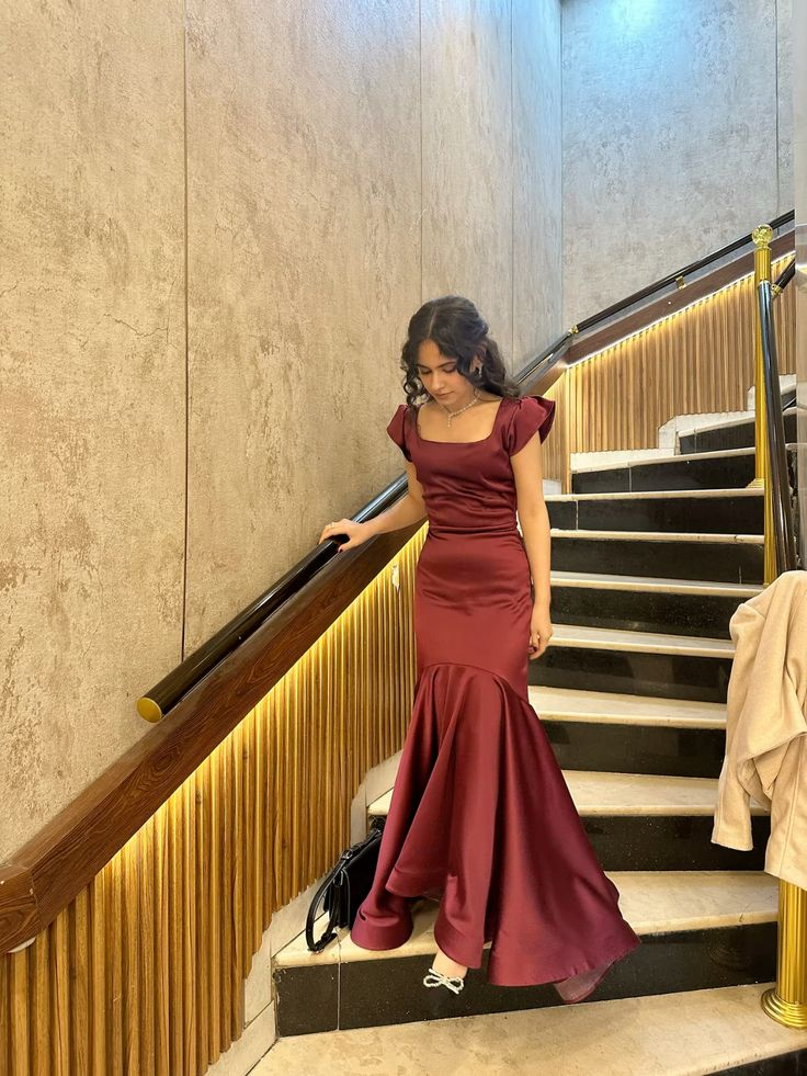 Burgundy Mermaid Satin Formal Prom & Evening Dress
