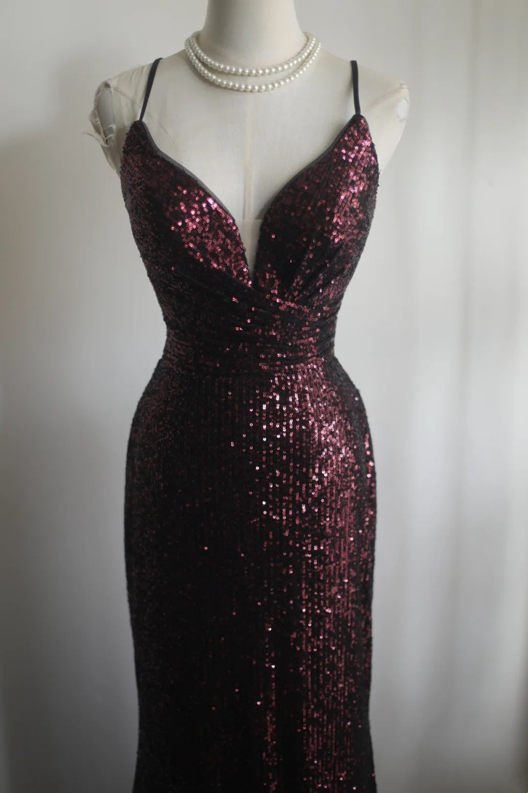 Burgundy Sequin Mermaid Prom Dress With Slit Sparkle Evening Gown