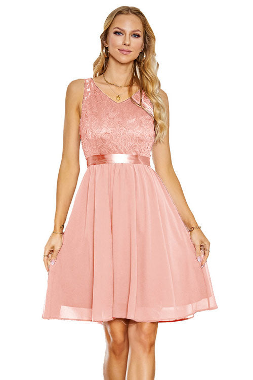 Burgundy Sleeveless A-Line Bridesmaid Party Dress - Fashionpara