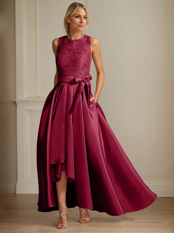 A-Line/Princess Jewel Neck Sleeveless Mother Of The Bride Dresses With Pleats Lace