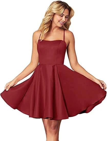Spaghetti Straps Homecoming Dress Short Satin Puffy Cocktail SYH1 by vivymakudress