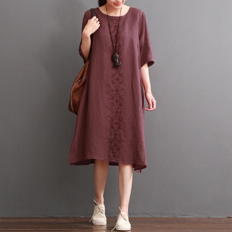Burgundy linen dress plus size summer dresses