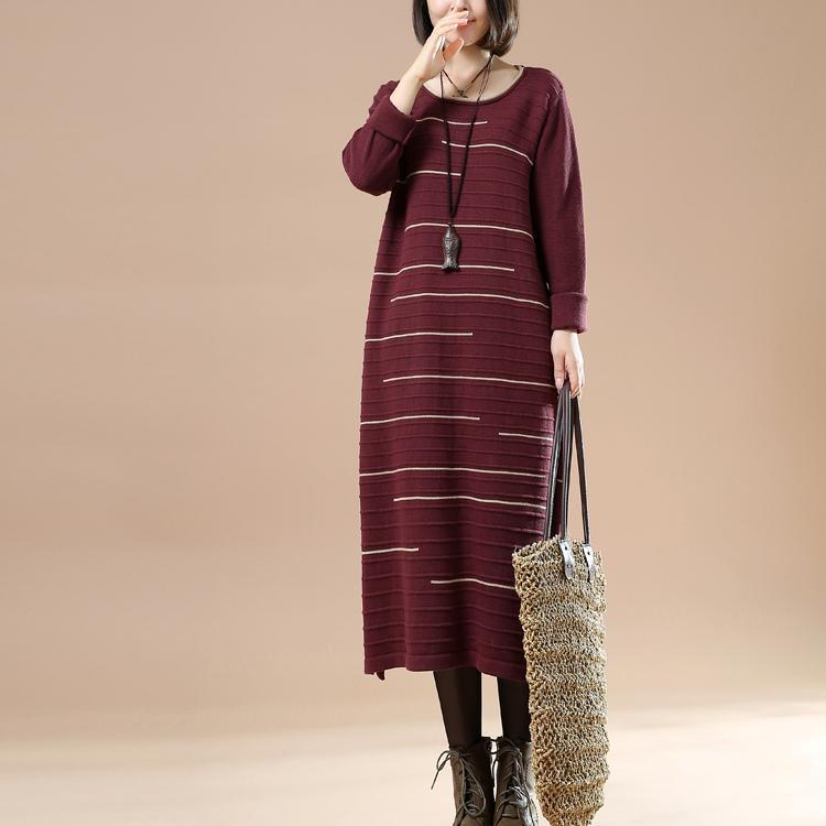 Burgundy long sweaters women knit dresses people coming and going