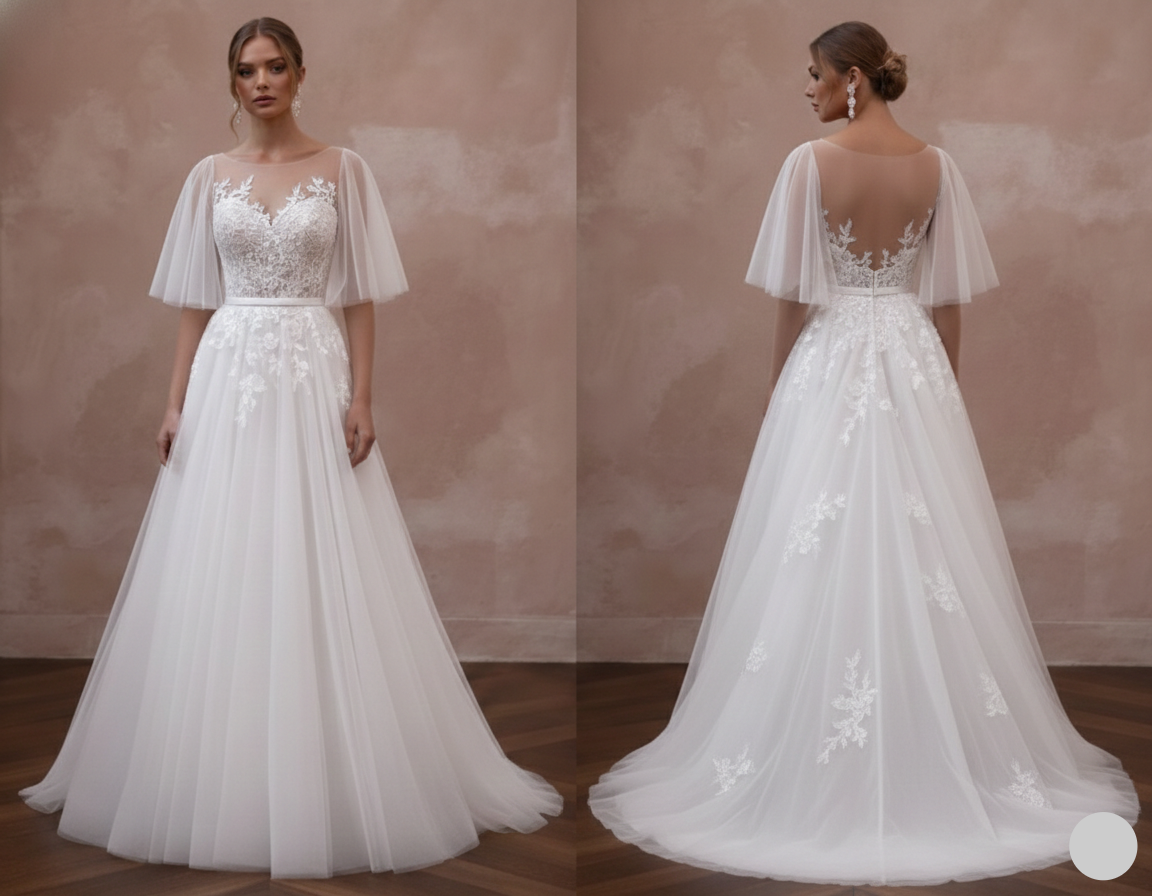 Butterfly Sleeve Wedding Dress Ethereal Long Chiffon Gown - FashionDia