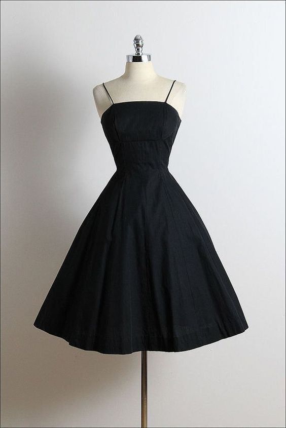 Vintage A Line Straps Black Cocktail Dresses Short Homecoming Dress