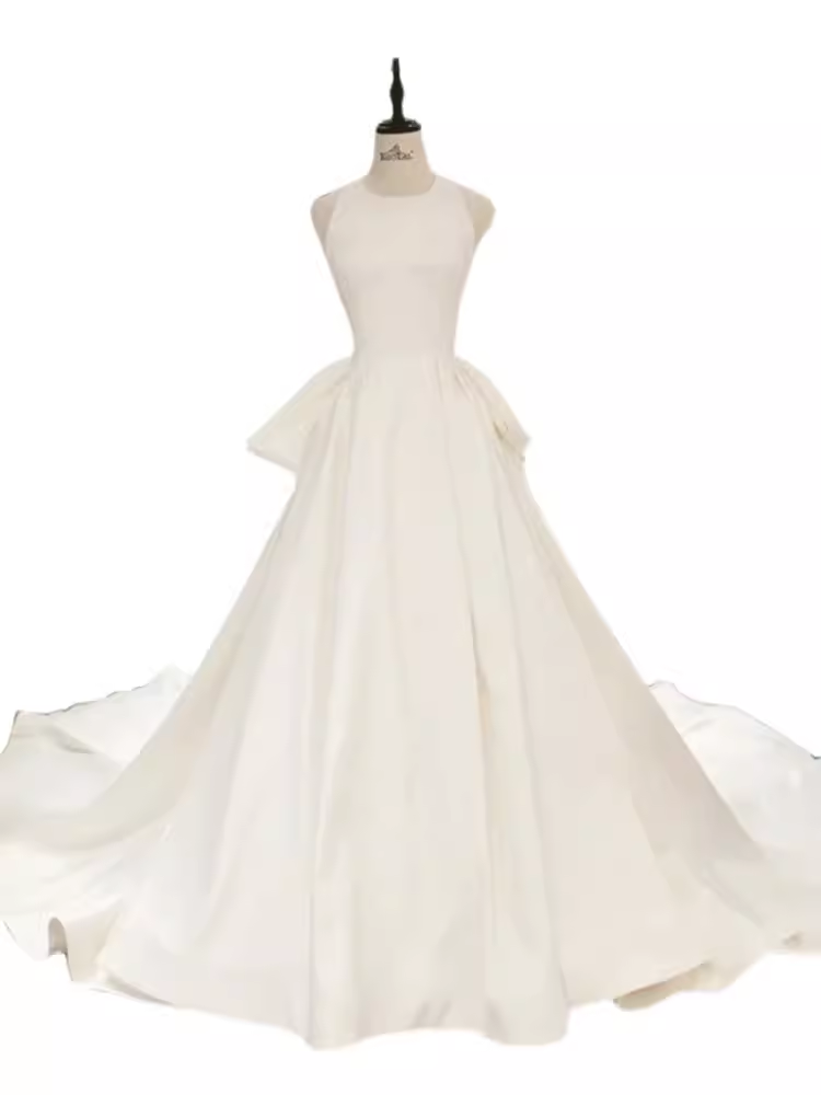 Vintage Ball Gown Scoop Neckline Backless White Long Wedding Dresses C102