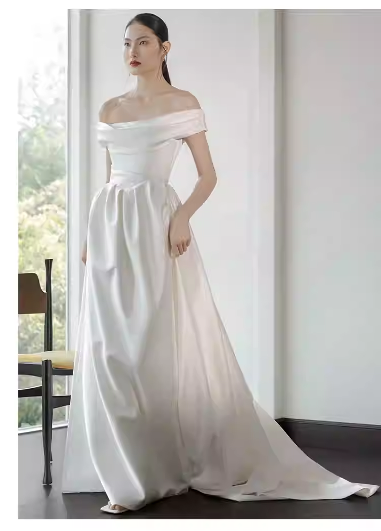 Vintage A line Off The Shoulder White Long Wedding Dresses C117