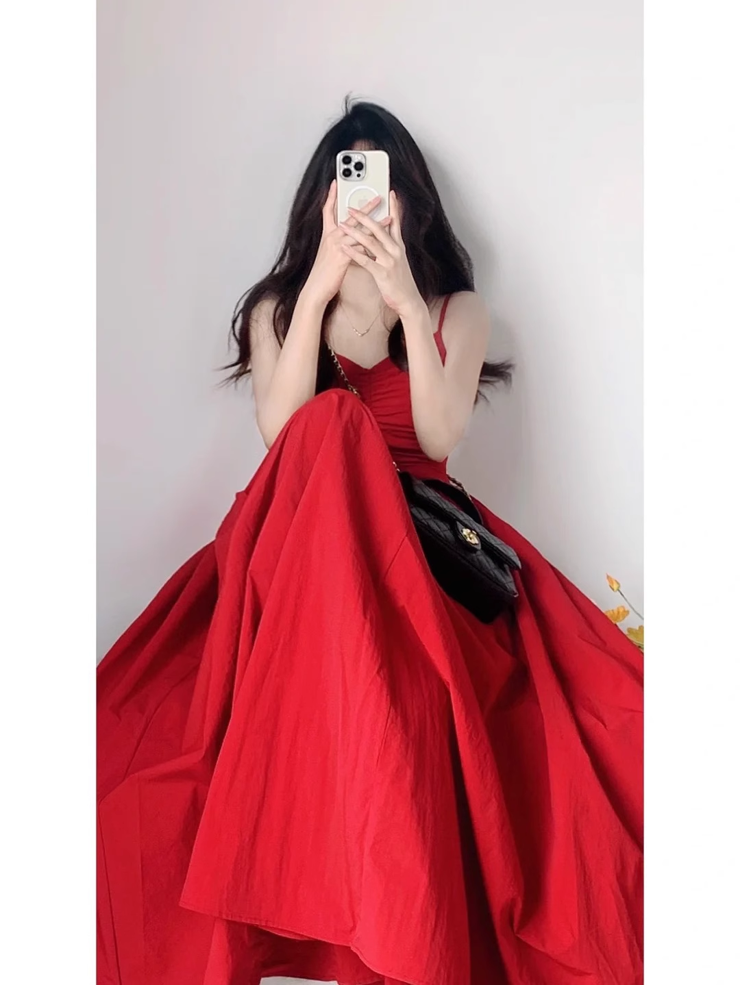 Chic A-Line Spaghetti Straps Red Backless Ruffles Long Prom Dresses Birthday Outfits - View 2 | FashionDia