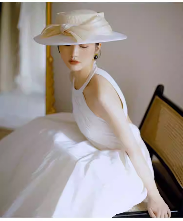 Vintage Ball Gown White Satin Wedding Dresses C131