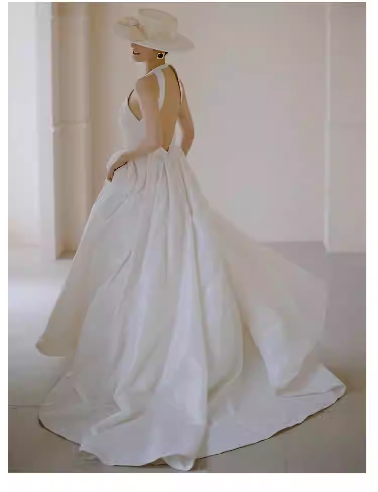 Vintage Ball Gown White Satin Wedding Dresses C131