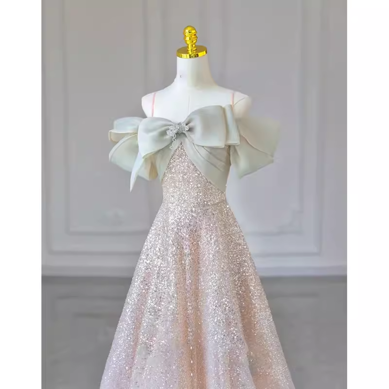Fairytale A line Straps Sequin Long Evening Dress Prom Dress