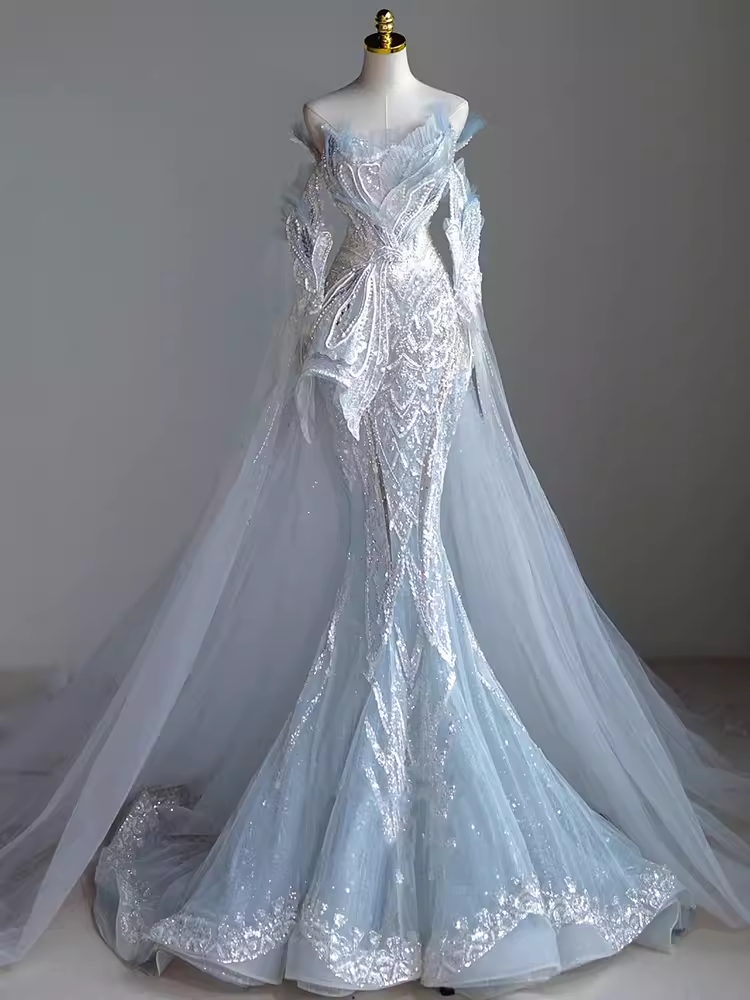 Chic Mermaid Off The Shoulder Short Sleeves Lace Wedding Dress