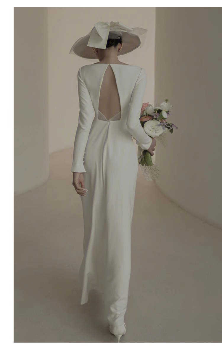 Sexy Mermaid Scoop White Backless Satin Long Wedding Dresses