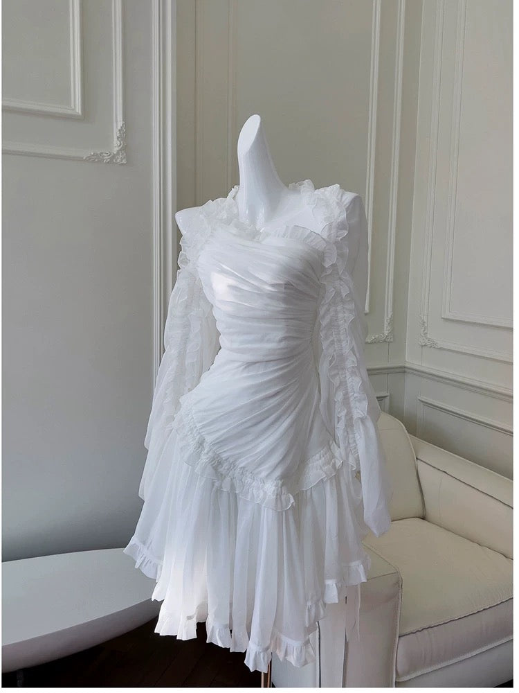 Fairytale A-Line Strapless White Chiffon Ruffles Homecoming Dress Birthday Dresses - FashionDia