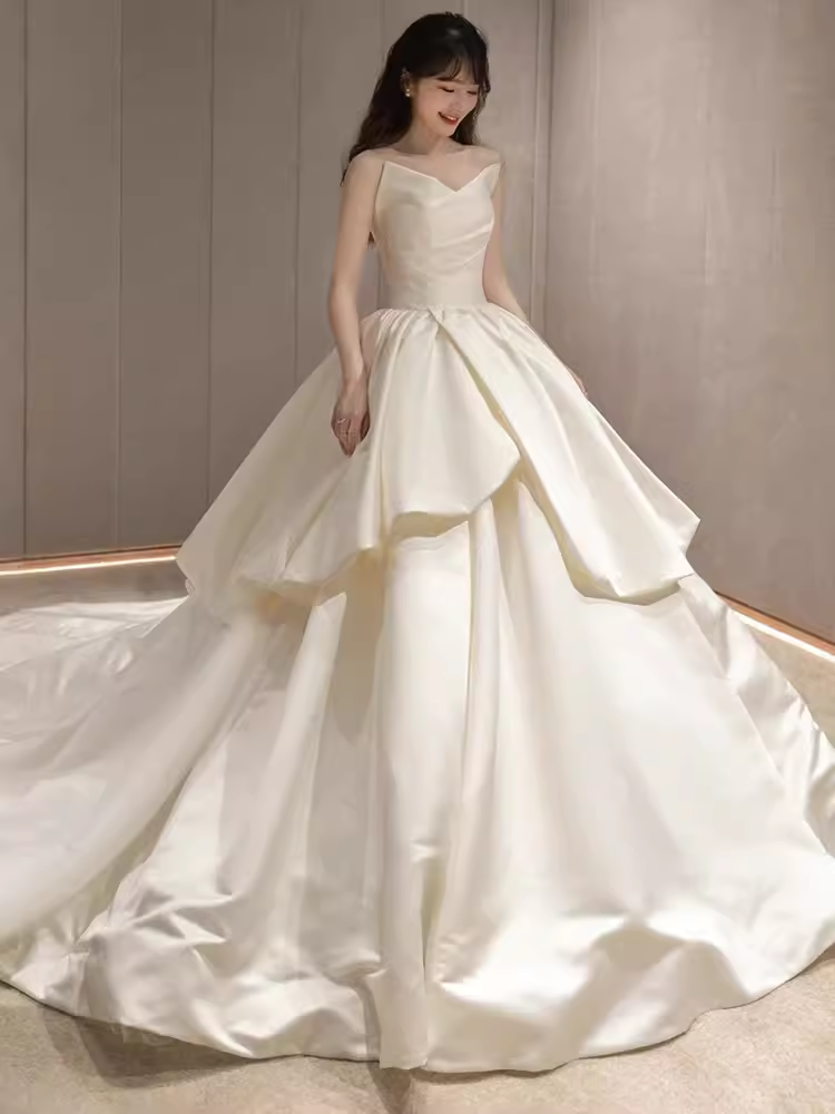 Unique Ball Gown Sweetheart Satin Long Wedding Dress