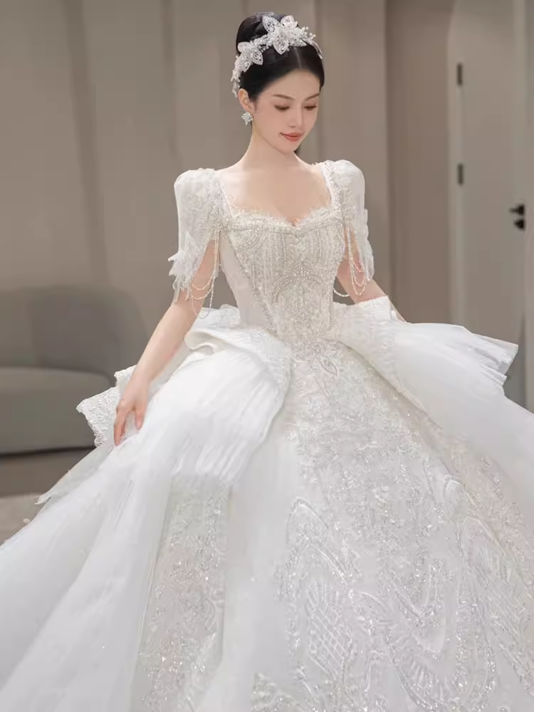 Princess Ball Gown Half Sleeves Lace Wedding Dresses C205