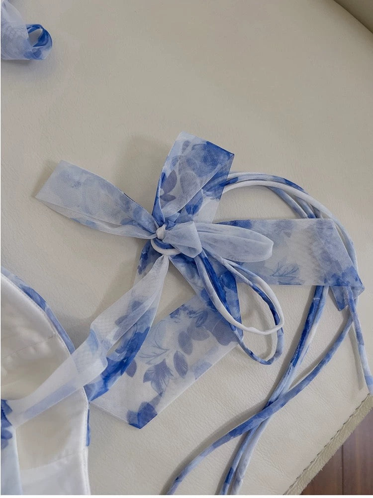 Pretty A Line Spaghetti Straps Long Blue Floral Prom Dress Evening Dresses