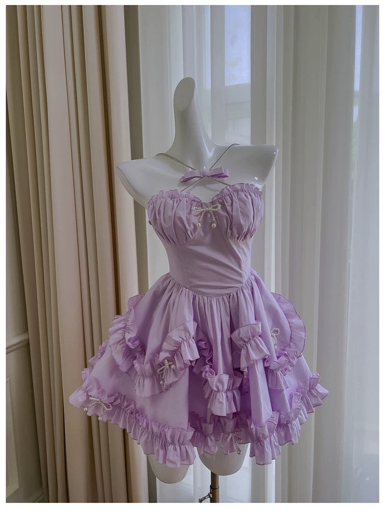 Sexy Ball Gown Halter Lilac Chiffon Short Homecoming Dresses Birthday Outfits