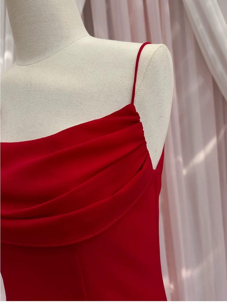 Simple Sheath Spaghetti Straps Chiffon Short Red Homecoming Dresses Birthday Outfit