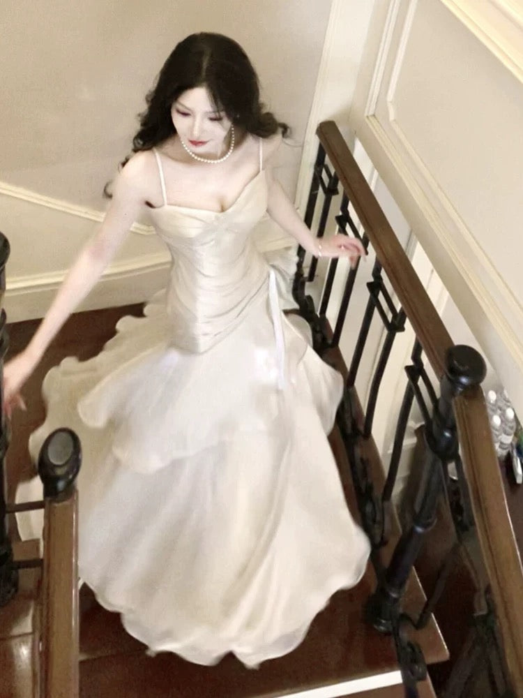 Pretty Sheath Spaghetti Straps Ivory Long Prom Dresses