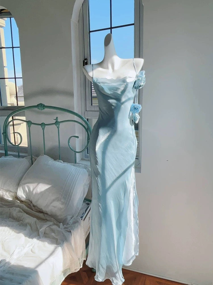 Pretty Mermaid Spaghetti Straps Light Sky Blue Long Prom Dresses Evening Dress