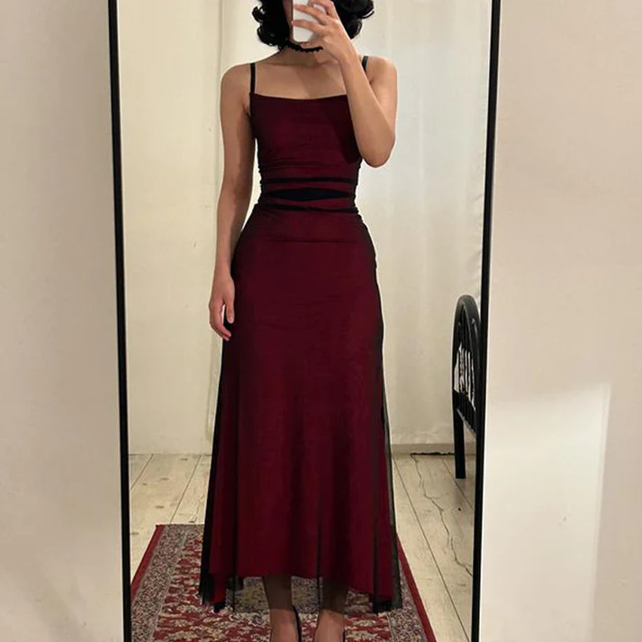Fancy Sheath Straps Burgundy Black Long Prom Dresses - View 3 | FashionDia
