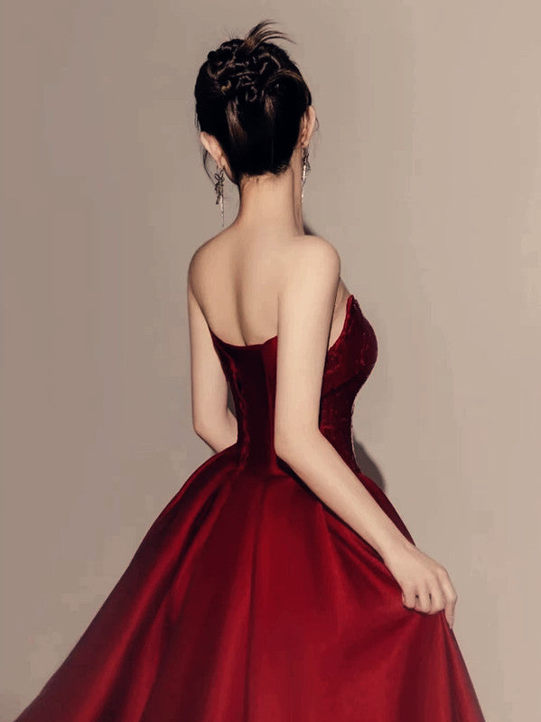 Classy Sheath Strapless Burgundy Sleeveless Long Party Dress Sequin Prom Dresses - View 6 | FashionDia