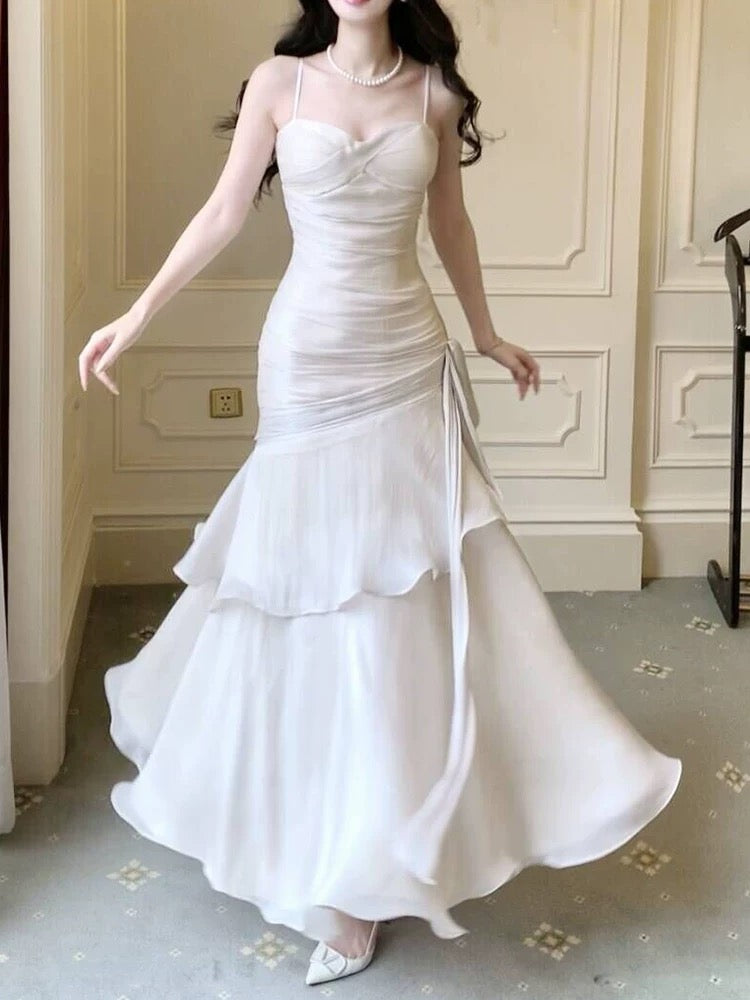 Elegant Sheath Straps Sleeveless White Prom Dresses Long Evening Dress