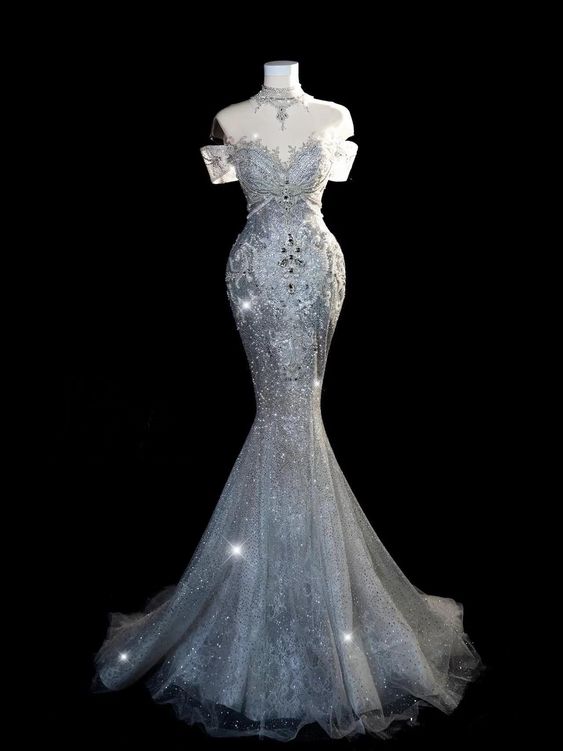Elegant Mermaid Off The Shoulder Sequin Long Wedding Dresses