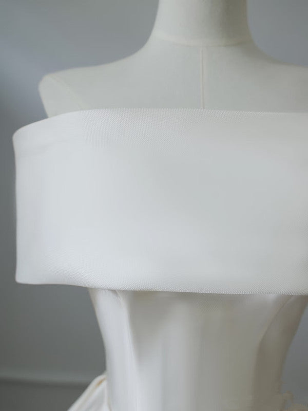 Aesthetic Ball Gown Strapless Ivory Satin Long Wedding Dresses Brides Dress - View 4 | FashionDia
