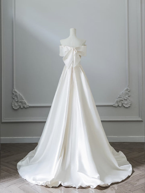 Aesthetic Ball Gown Strapless Ivory Satin Long Wedding Dresses Brides Dress - View 2 | FashionDia