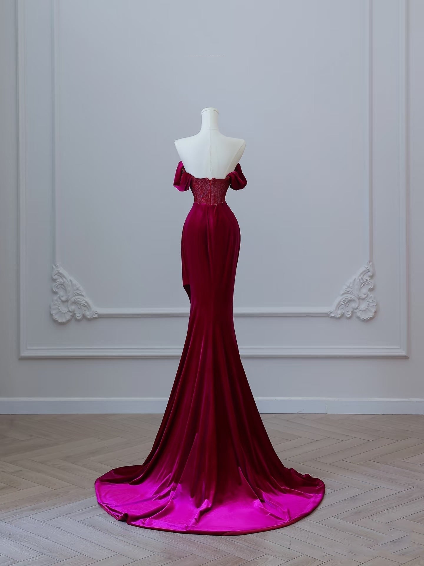 Sexy Mermaid Off The Shoulder Burgundy Long Prom Dresses Evening Gowns