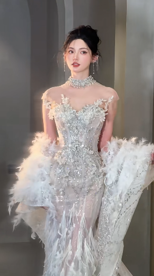 Stunning Mermaid Strapless Tulle Sequin With Cape Long Wedding Dresses