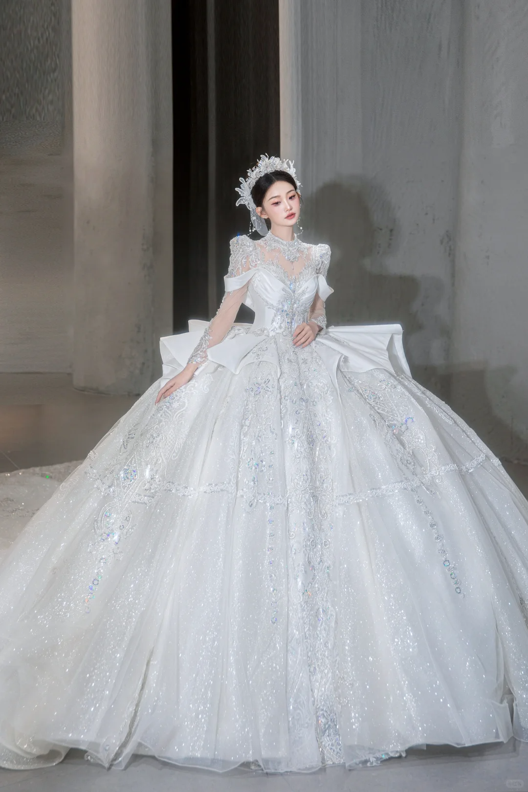 Timeless Ball Gown Satin Tulle Sequin Beaded Long Sleeves Long Wedding Dresses