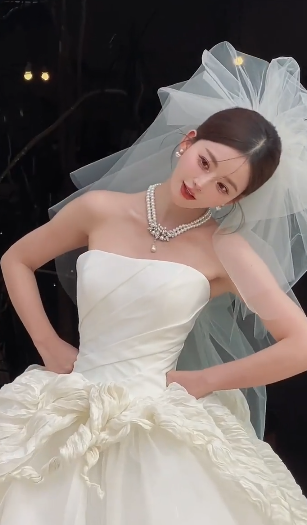 Pretty Ball Gown Strapless Satin Tulle With Veil Long Wedding Dresses - View 3 | FashionDia