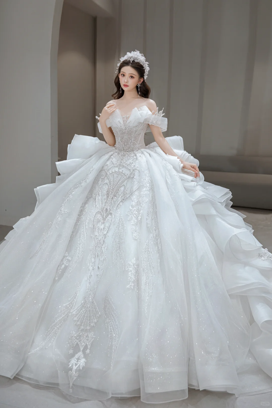 Timeless Ball Gown Off The Shoulder Tulle Sequin Long Wedding Dresses