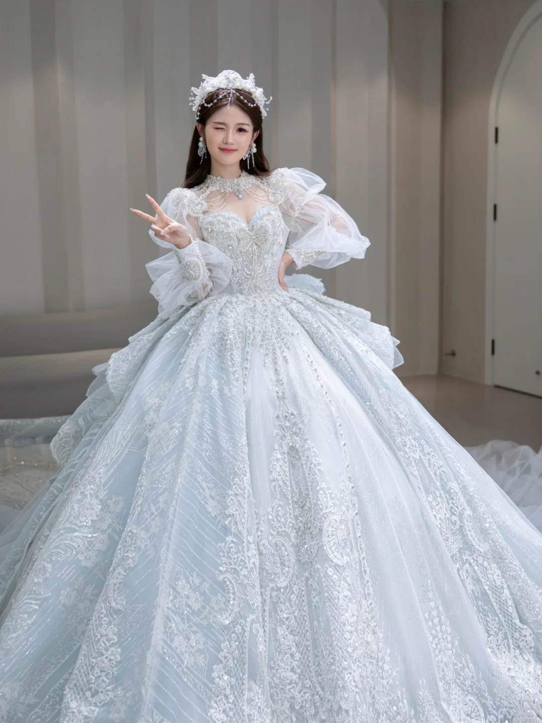 Timeless Ball Gown Tulle Sequin Beaded Long Sleeves Long Wedding Dresses