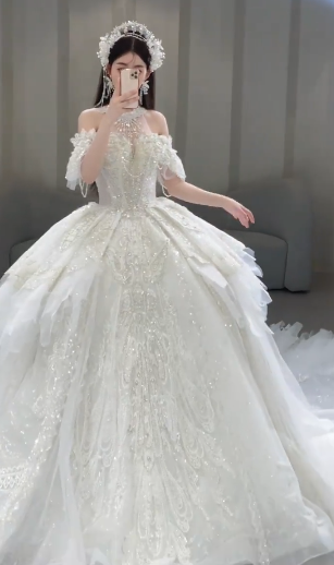 Timeless Ball Gown Off The Shoulder Tulle Sequin Long Wedding Dresses