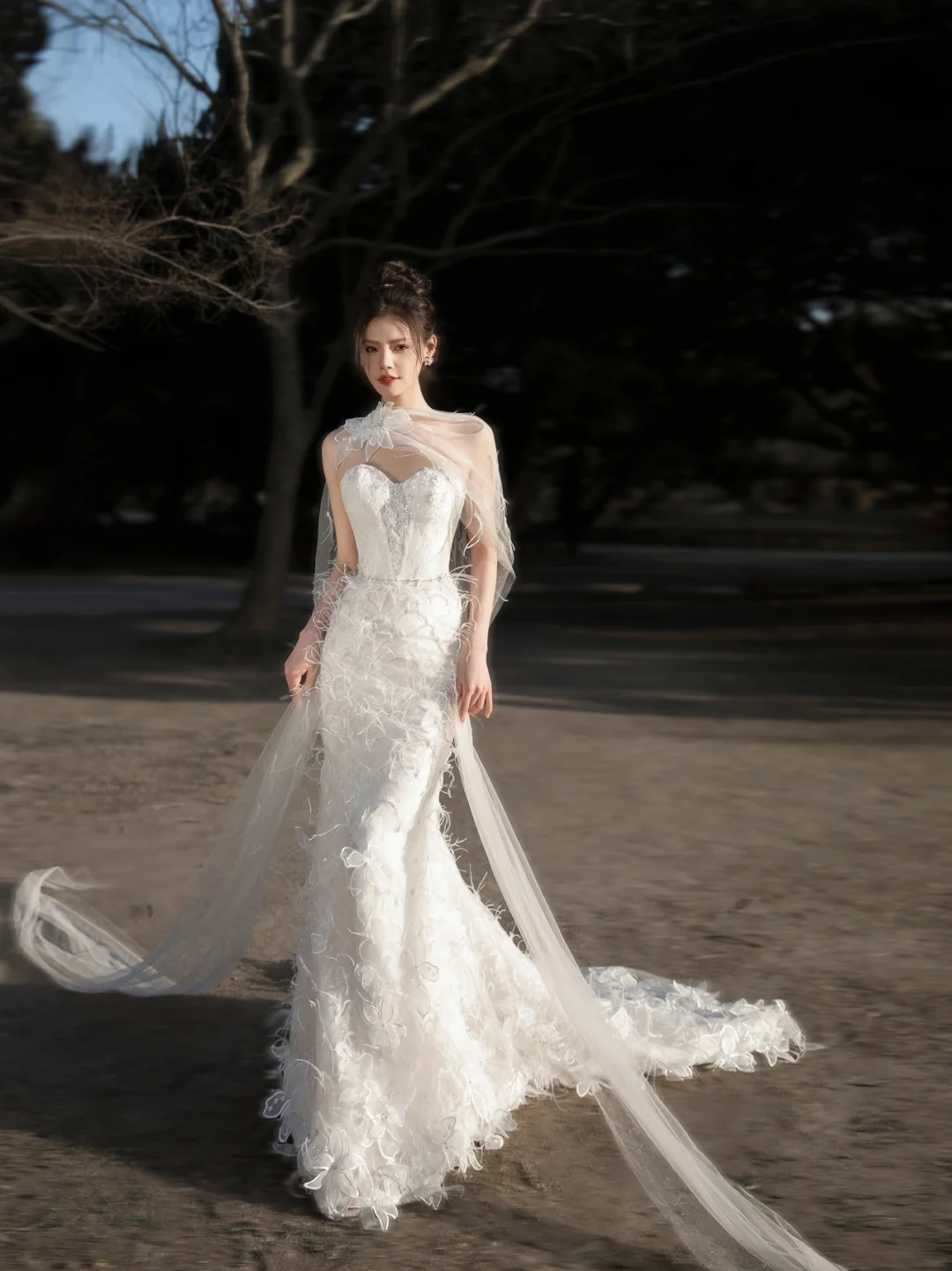 Dreamy Mermaid Strapless Tulle Lace Beaded Long Wedding Dresses