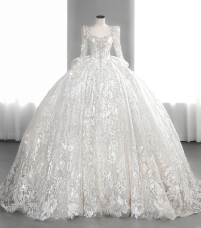 Timeless Ball Gown Tulle Lace Sequin Long Sleeves Long Wedding Dresses