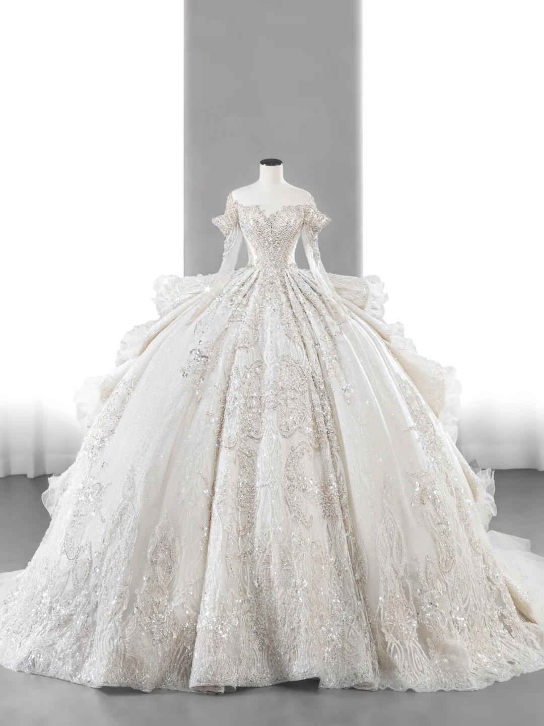 Timeless Ball Gown Off The Shoulder Tulle Lace Sequin Beaed Long Sleeves Long Wedding Dresses